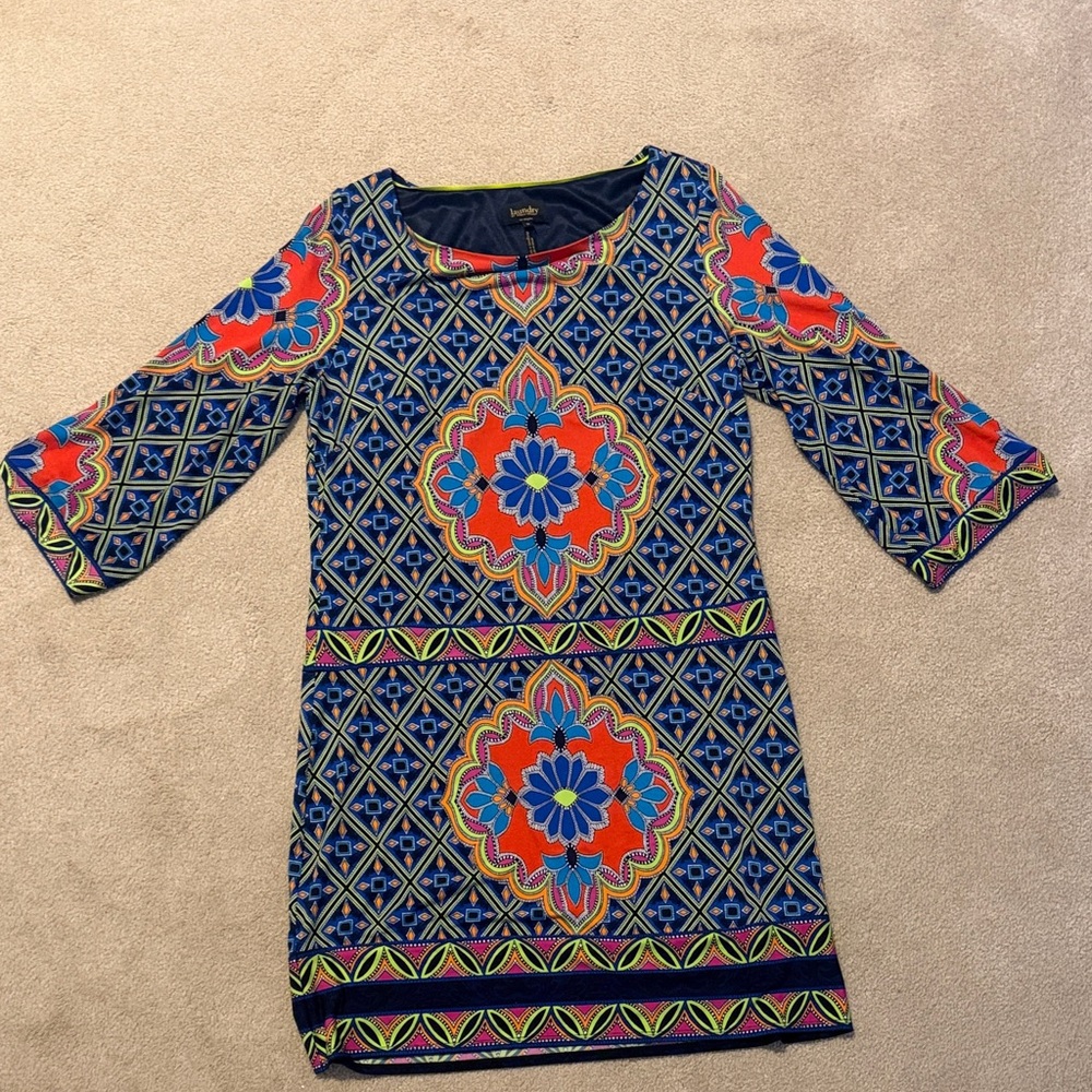 Laundry By Shelli Segal Blue and Orange Long Sleeve Dress